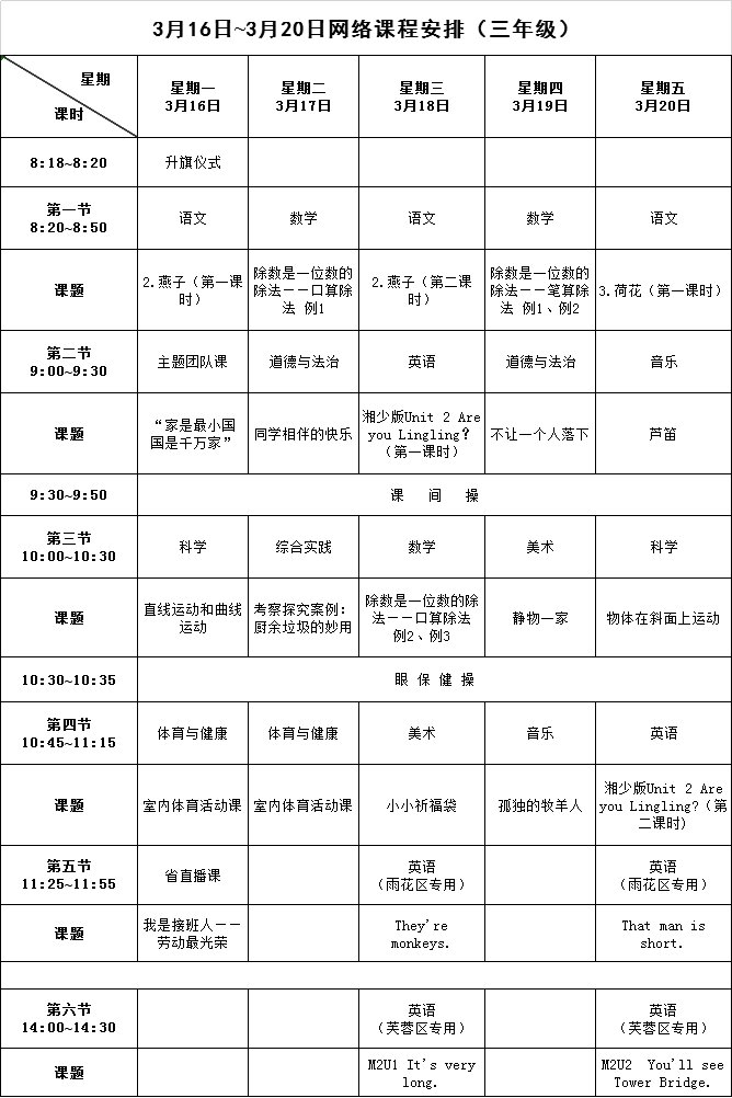 长沙停课不停学最新课表（更新中）