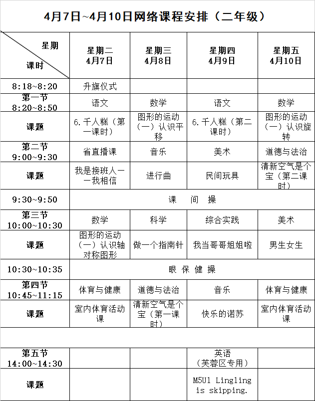 长沙停课不停学课表（4月7日至4月10日）